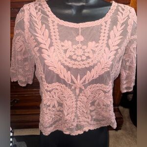 Say What? Delicate Mauve Pink Lace Blouse